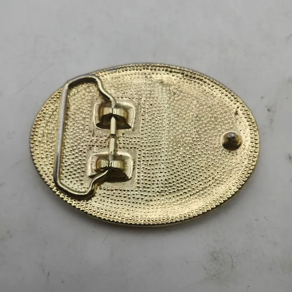 Vintage 1980s Oval Two Tone Starburst Etched Western Cowboy Rodeo Belt Buckle W